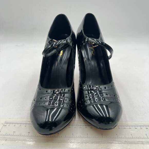 XYD Black Mary Jane Cut-Out High Heels Round Toe Oxford Style Ankle Strap Pumps - Picture 3 of 8